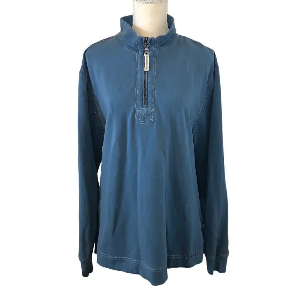 TRUE GRIT 1/4 Zip Sweater Men's Size Large Blue Long Sleeve Turtleneck